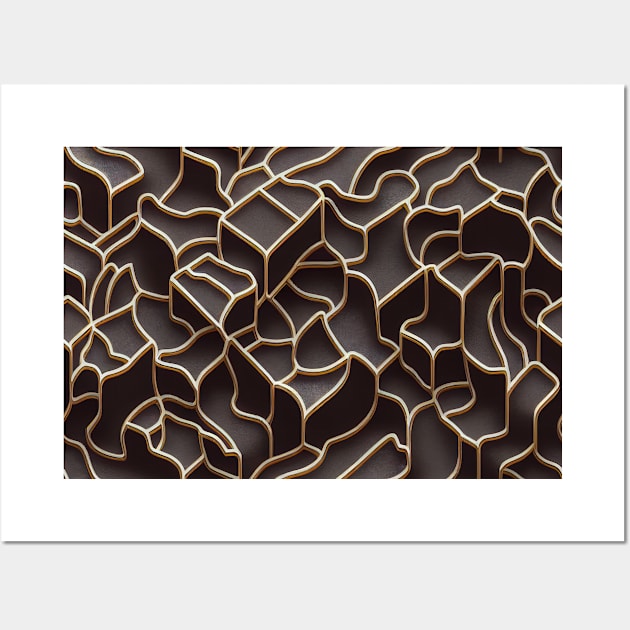 Abstract seamless pattern gold lines and black background Wall Art by Alekxemko